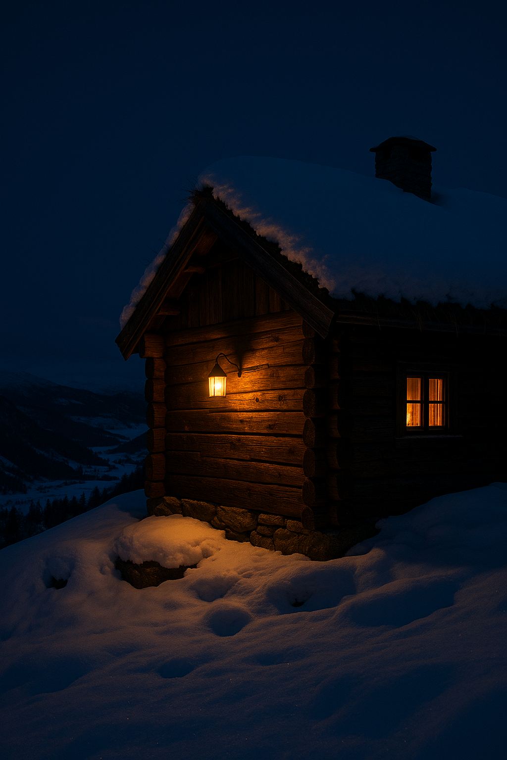 Blåtimen — the blue hour, when snow holds the last light